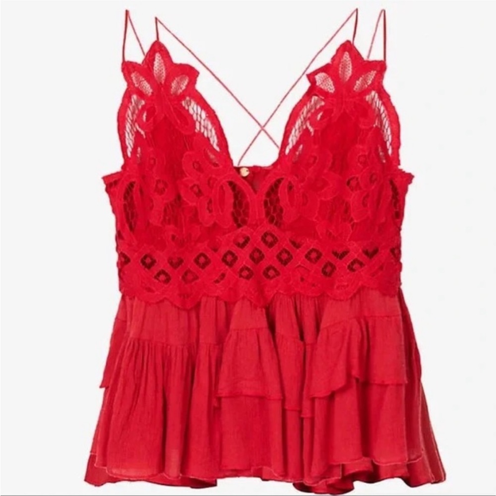 Intimately FREE PEOPLE ADELLA lace smocked back ruffled camisole New With Tags
